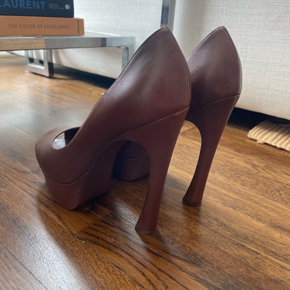 Yves Saint Laurent Leather Peep Toe Heels - Picture 5 of 12